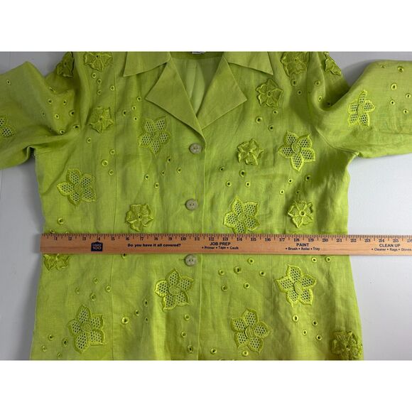 Ann Gerlin Women's Green 100% Linen Floral Jacket Size 14 *Stains* - Picture 9 of 12